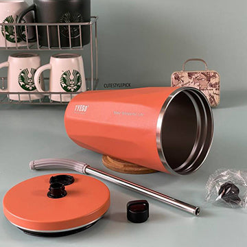 TYESO Tumbler with Straw, Stainless Steel, Wide Mouth, Vacuum Insulated - 600 ml - Kidspark